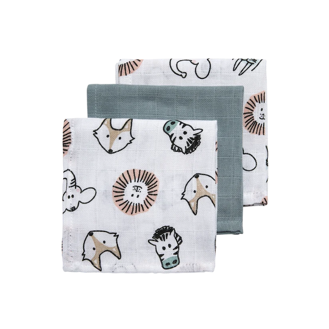 Meyco Baby muslino šluostės-merliukai Animal Multicolour, 30×30 cm, 3 vnt.