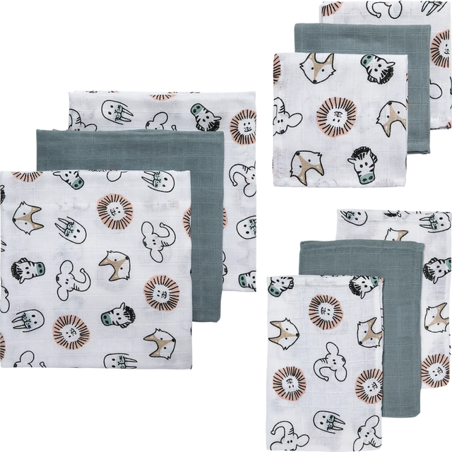 Meyco Baby muslino vystyklų ir šluosčių komplektas Animal Multicolour, 9 vnt.