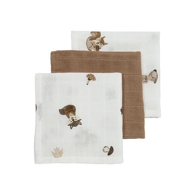 Meyco Baby muslino šluostės-merliukai Forest Animals Toffee, 30×30 cm, 3 vnt.