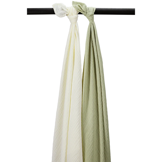 Meyco Baby muslino vystyklai / apklotai 120 × 120 cm (2 vnt.), Natural/Soft Olive