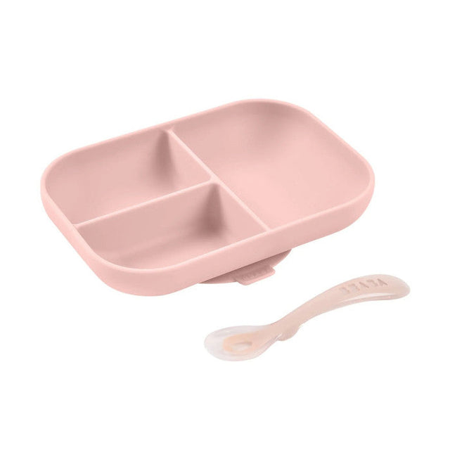 BEABA silikoninė dugnu prilimpanti 3 skyrių lėkštė su šaukšteliu, Cotton Candy