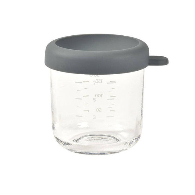 BEABA stiklinis maisto indelis su dangteliu, Mineral Grey, 250 ml