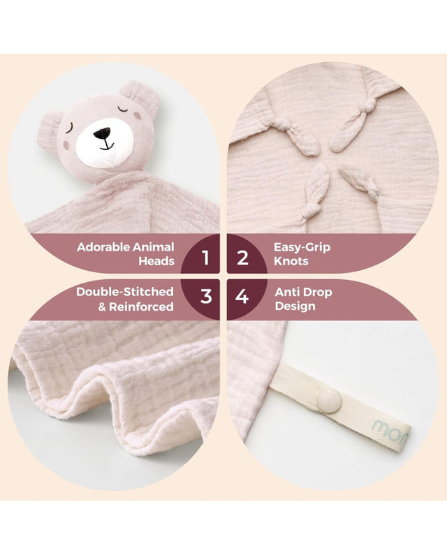 Momcozy rožinis medvilninis meškiukas-migdukas, čiulptuko laikiklis kūdikiui, Pink