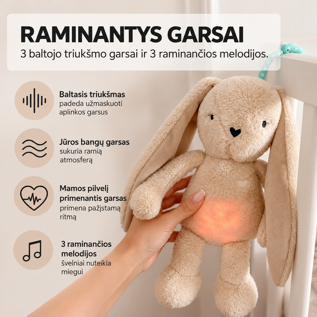 myHummy 5in1 migdukas su miego jutikliu ir lempute Zuikis rožinis
