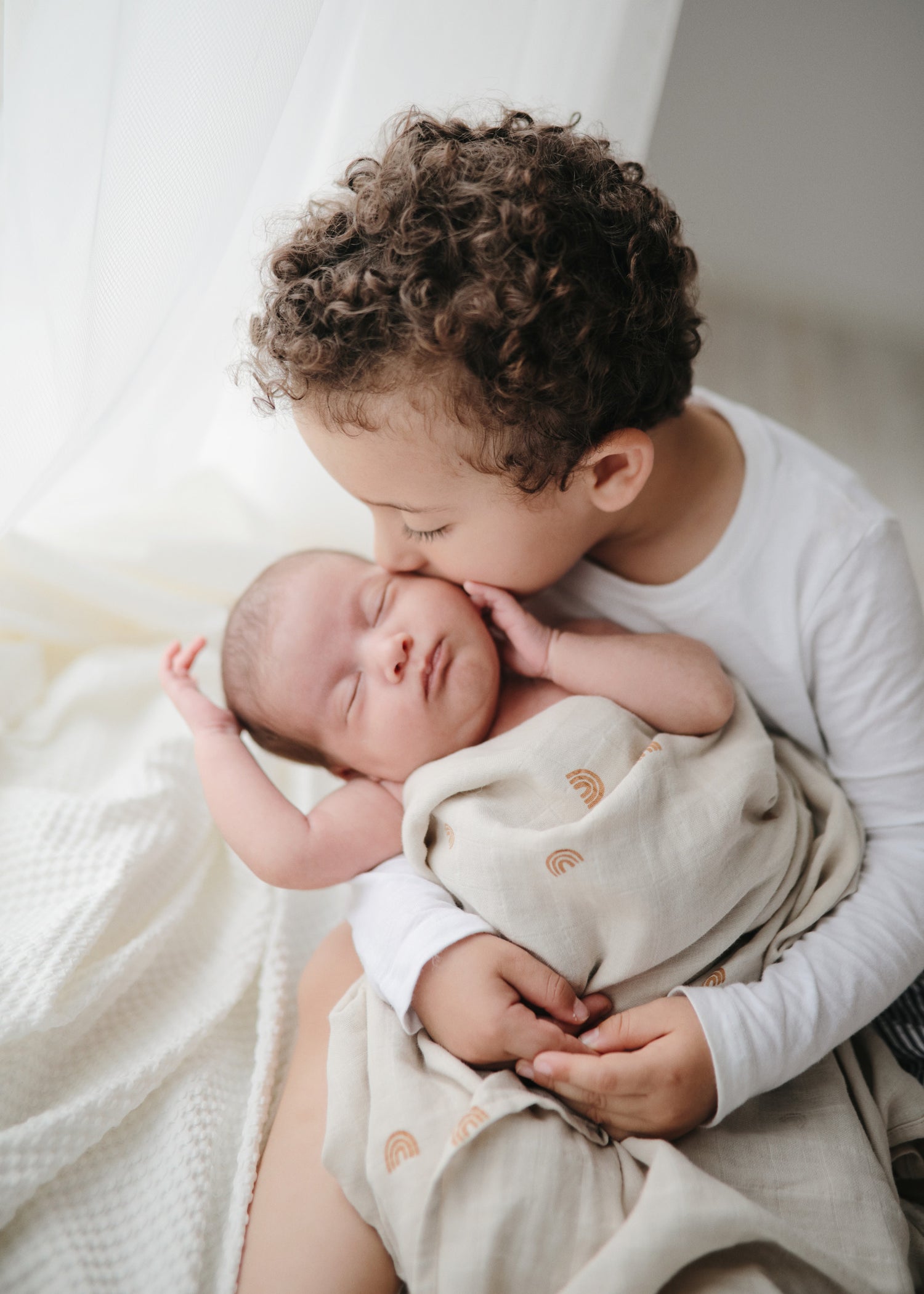 Mushie orgaanilise puuvillase musliinmähe naturaalsed triibud