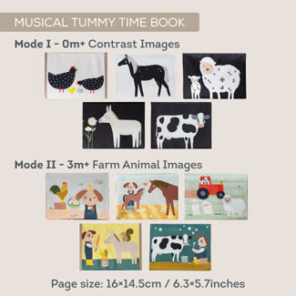 Taf Toys muzikinė lavinamoji knygelė pilvuko laikui Farm Musical Tummy Time Book, 0 mėn.+