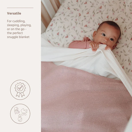 Meyco Baby megztas medvilninis pledas Stripe, 75 × 100 cm, Purple Pink / Soft Pink