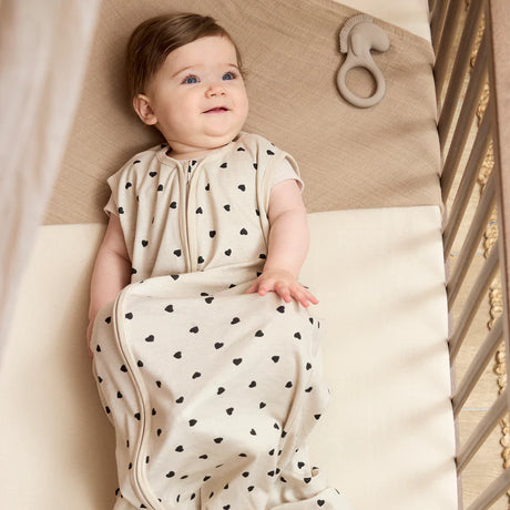 Meyco Baby medvilninis kūdikio miegmaišis Sweet Heart Soft Sand/Black, TOG 0.3