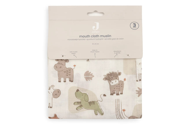 Jollein muslino vystyklai Barn Buddies, 31×31 cm, 3 vnt.
