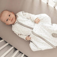 Natulino BabyComfort ühekihiline beebi magamiskott (White Grey Little Leaves / soe hall värv)