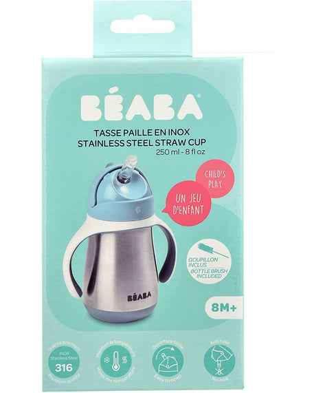 BEABA metalinė gertuvė su šiaudeliu, 250 ml, Windy Blue