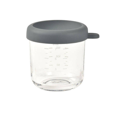 BEABA stiklinis maisto indelis su dangteliu, Mineral Grey, 250 ml