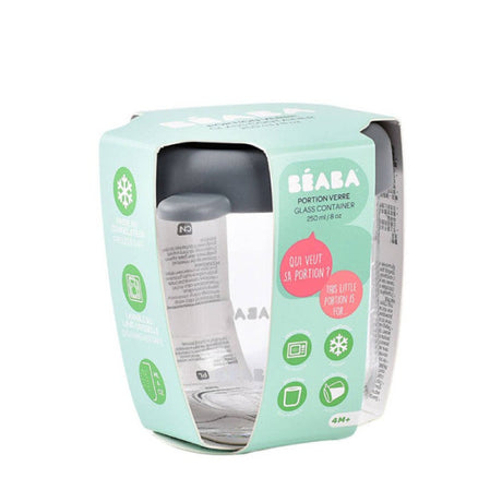 BEABA stiklinis maisto indelis su dangteliu, Mineral Grey, 250 ml