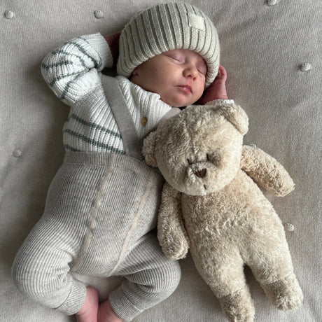 Moonie 2.0 migdukas Organic Humming Bear - Grey su garso įrašymo funkcija