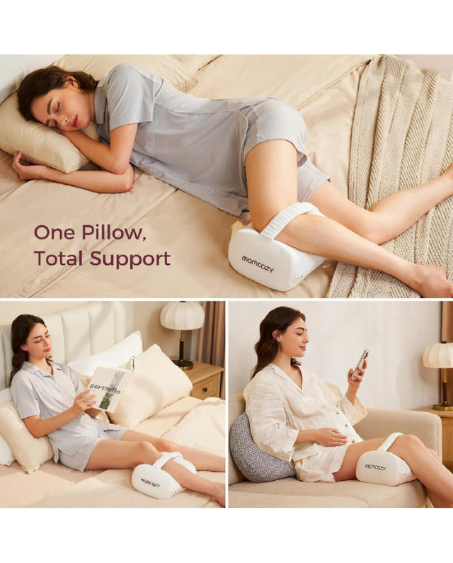 Momcozy ergonominė kelių pagalvė nėščiosioms ir miegantiems ant šono, Cream White