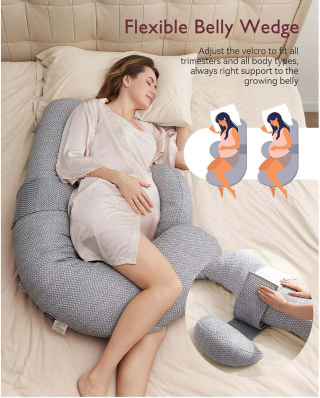 Momcozy F formos nėščiosios pagalvė su vėsinančiu audiniu, pilka