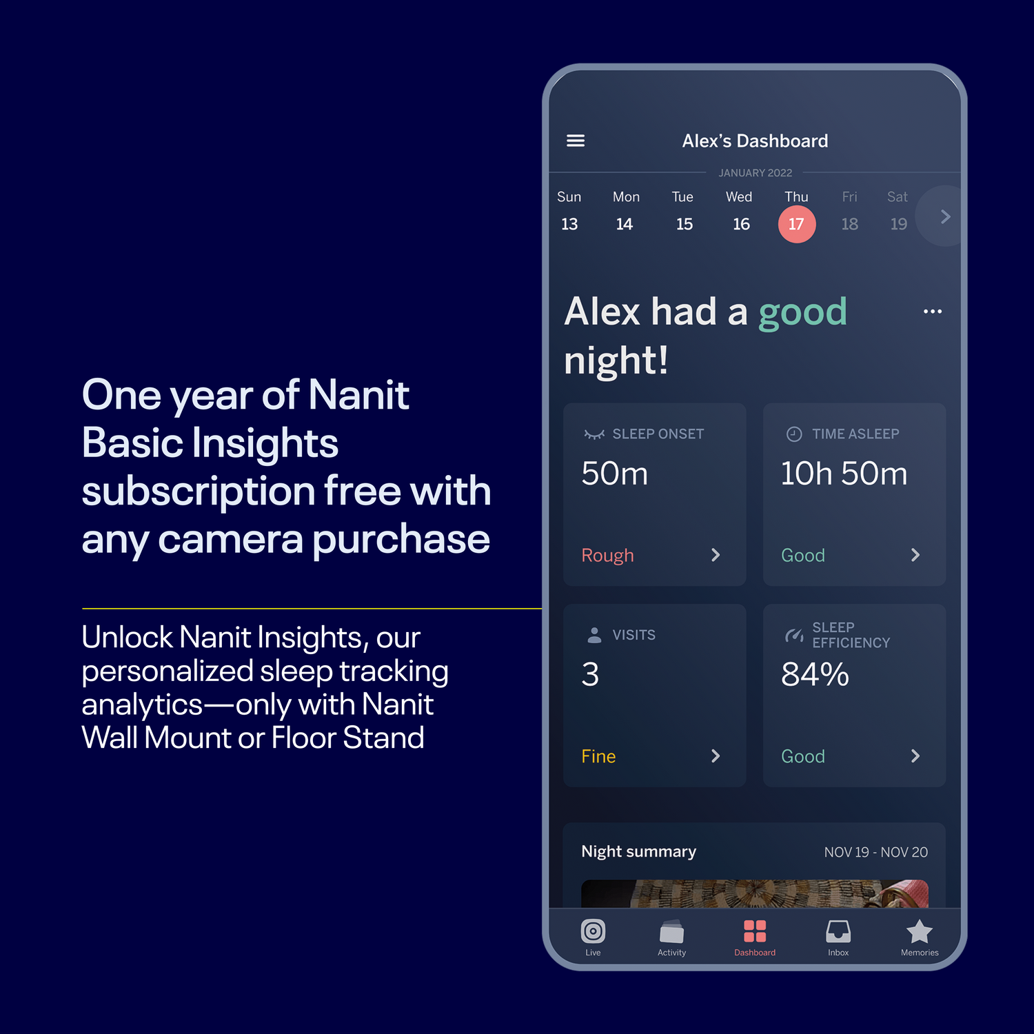 Nanit Pro täielik jälgimissüsteem hingamisliikumise mobiilse lapsehoidjaga, universaalse aluse ja seinakinnitusega ning täielik hingamismonitor