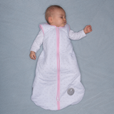 Natulino BabyComfort dvisluoksnis kūdikių miegmaišis (natural white little grey leaves / pink spalva) (1859460563017)