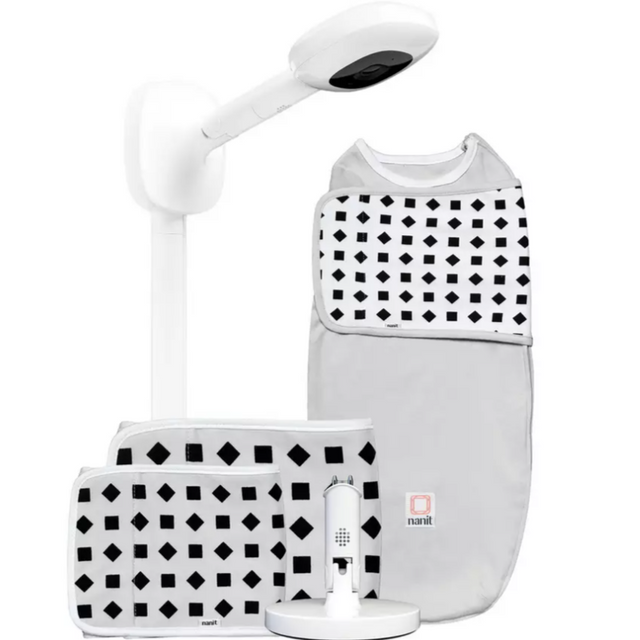 Nanit Pro täielik jälgimissüsteem hingamisliikumise mobiilse lapsehoidjaga, universaalse aluse ja seinakinnitusega ning täielik hingamismonitor