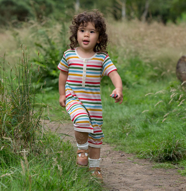 Little Green Radicals vikerkaarevärviline triibuline kombinesoon - romper