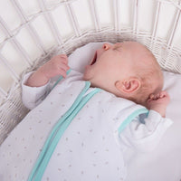 Natulino BabyComfort dvisluoksnis kūdikių miegmaišis (natural white grey little leaves / mint spalva) (1859480158281)