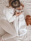 Natulino BabyComfort kahekihiline beebi magamiskott (valged hallid lained / piparmündi värv) 